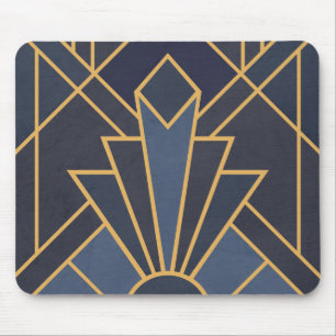 Alfombrilla De Ratón Inspiración art decó en azul y oro