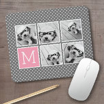 Alfombrilla De Ratón Instagram gris y rosa 5 monograma de Collage de fo<br><div class="desc">Patrón de puntos de Polka blanco y negro - Utilice cinco fotos cuadradas para crear un regalo único y personal. O puedes mantener al cachorro hipster y hacer un keepsake de moda. Si necesita ajustar las imágenes,  haga clic en la herramienta personalizar para realizar cambios.</div>