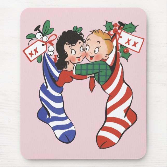 Alfombrilla De Ratón Inventarios de Navidad de época con niños amables (Frente)