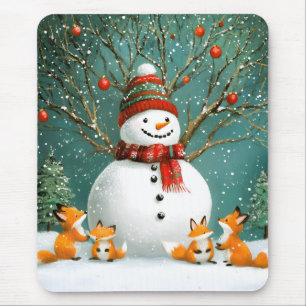 Alfombrilla De Ratón Invierno escarpado Snowman Fox Wonderland
