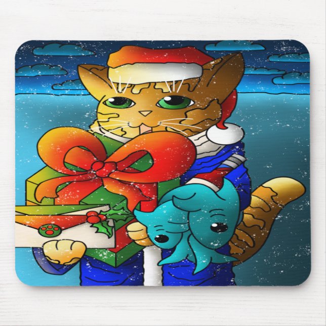 Alfombrilla De Ratón Invitado del gato del navidad (Frente)