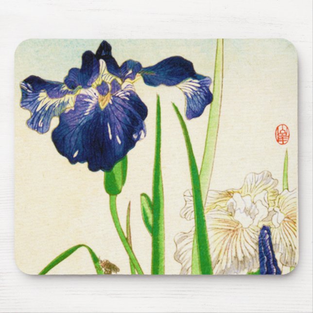 Alfombrilla De Ratón Iris azul - Impresión de acuarela japonesa (Frente)