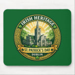 Alfombrilla De Ratón Irish Heritage - Dublin<br><div class="desc">A compact mouse pad showcasing a vintage Irish heritage badge inspired by Dublin architecture and Celtic design. The rich green palette and shamrock symbols create a festive yet elegant look,  making it a practical accessory for home or office while celebrating Irish identity.</div>