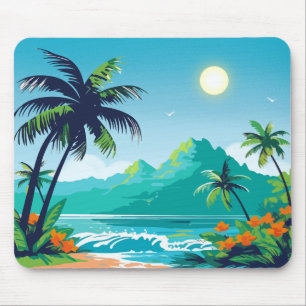 Alfombrilla De Ratón Isla tropical ilustrada verde