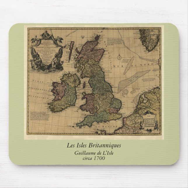 Alfombrilla De Ratón Islas Britanniques, de Les mapa 1700's (Frente)