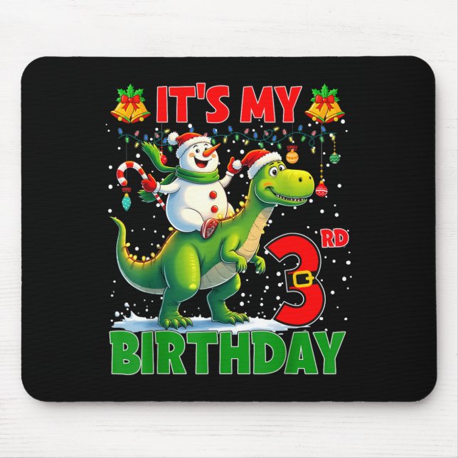 Alfombrilla De Ratón It’s My 3rd Birthday Xmas Snowman Riding Dinosaur  (Frente)