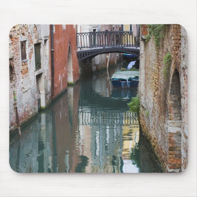 Alfombrilla De Ratón Italia, Venecia, reflexiones y un pequeño puente (Frente)