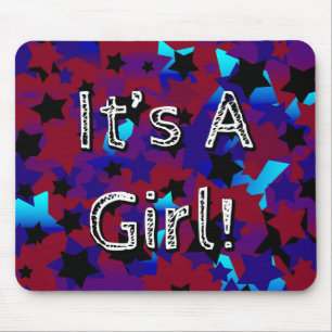 Alfombrilla De Ratón It's A Girl! Stars In Dark Red and Blues
