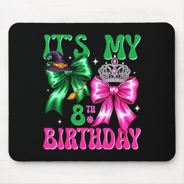 Alfombrilla De Ratón It's My 8th Birthday Witch Nk And Green Bow Croche (Frente)
