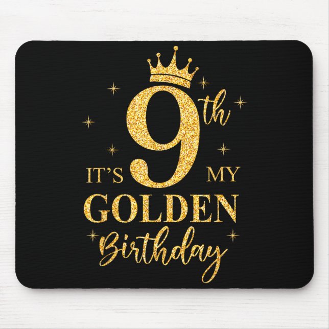 Alfombrilla De Ratón It's My 9th Golden Birthday Girl 9 Year Old Bday K (Frente)