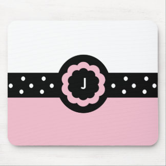 Alfombrilla De Ratón J : Monograma J Dotted Pink & White Mousepad