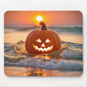 Alfombrilla De Ratón Jack-o-Lantern de Halloween en el Océano