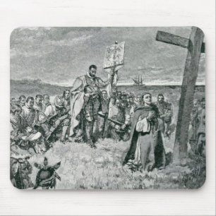 Alfombrilla De Ratón Jacques Cartier que pone una cruz en Gaspe