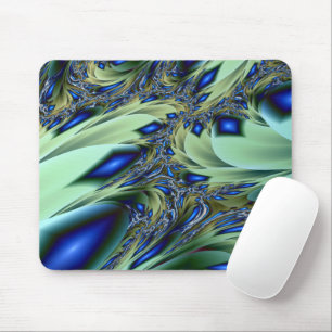 Alfombrilla De Ratón Jagged   Arte fractal verde y azul