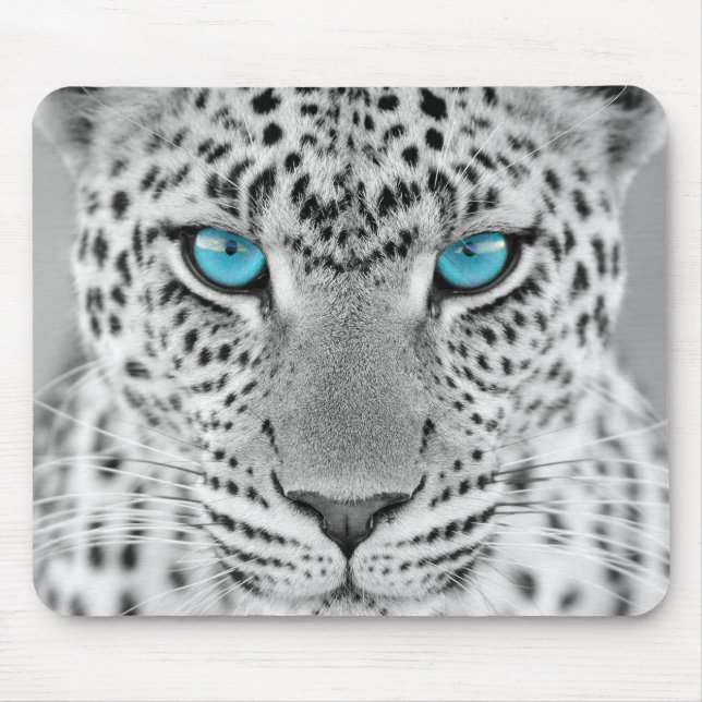 Alfombrilla De Ratón Jaguar blanco y negro con los ojos azules (Frente)