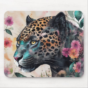 Alfombrilla De Ratón Jaguar Watercolor Floral Art