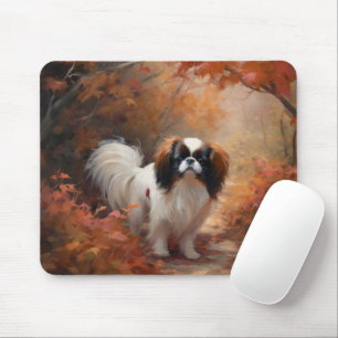 Alfombrilla De Ratón Japanese Chin en hojas de otoño inspira caída