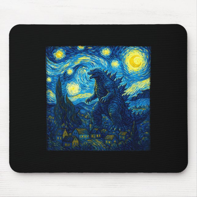 Alfombrilla De Ratón Japanese Monster Kaiju Van Gogh Starry Night  (Frente)