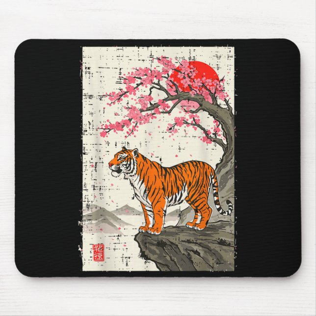 Alfombrilla De Ratón Japanese Tiger Cherry Blossoms Sakura Art Women Me (Frente)