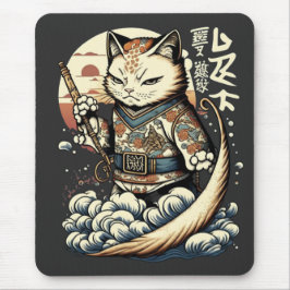 Alfombrilla De Ratón Japón: Gato japonés ondea un ánime manga kawaii