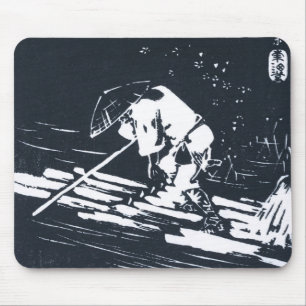 Alfombrilla De Ratón Japonés blanco y negro Ukiyo-e Hanaikada