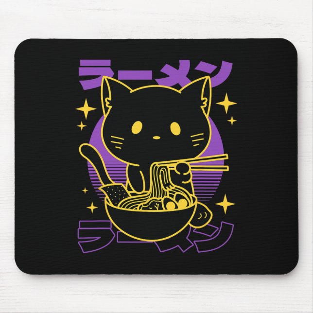Alfombrilla De Ratón Japonés de gato Ramen (Frente)
