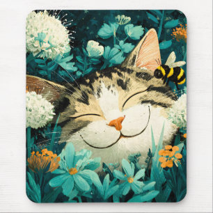 Alfombrilla De Ratón Jardín de flores de gato durmiente con acuarela y 