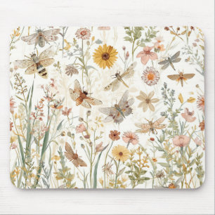 Alfombrilla De Ratón Jardín de flores silvestres mariposas botánicas fl