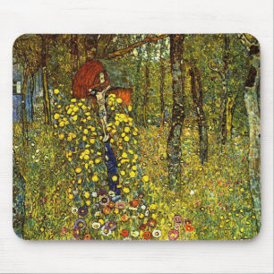 Alfombrilla De Ratón Jardín de granja con crucifijo de Gustav Klimt