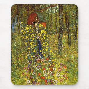 Alfombrilla De Ratón Jardín de granja con crucifijo de Gustav Klimt