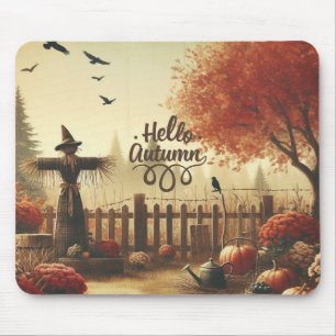 Alfombrilla De Ratón Jardín de otoño y espantapájaros
