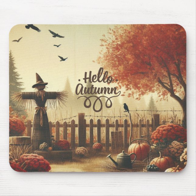 Alfombrilla De Ratón Jardín de otoño y espantapájaros (Frente)
