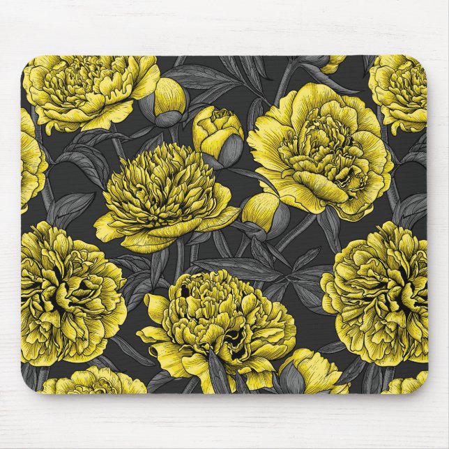 Alfombrilla De Ratón Jardín de peones nocturnos en amarillo y gris (Frente)