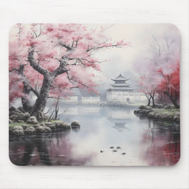 Alfombrilla De Ratón Jardín Sakura tradicional en flor (Frente)