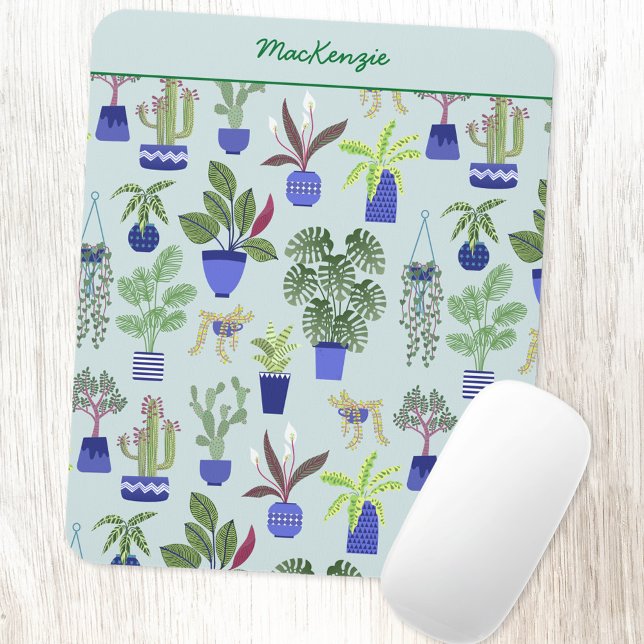 Alfombrilla De Ratón Jardinería vegetal personalizada (Personalized custom name houseplant cactus succulent pattern mouse mat)