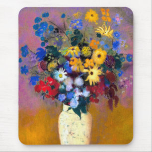 Alfombrilla De Ratón Jarrón blanco con flores Odilon Redon