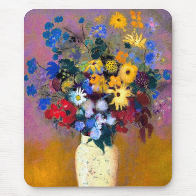 Alfombrilla De Ratón Jarrón blanco con flores Odilon Redon (Frente)