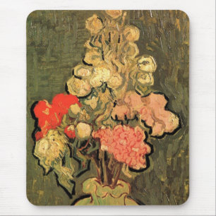 Alfombrilla De Ratón Jarrón con malvas rosas de Vincent van Gogh