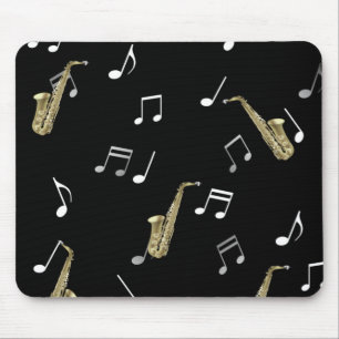 Alfombrilla De Ratón Jazzy Saxophone & Musical Notes