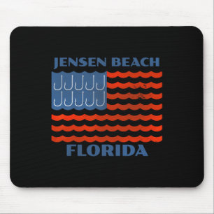 Alfombrilla De Ratón Jensen Beach Florida Pesca Vintage Bandera America