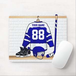 Alfombrilla De Ratón Jersey azul y blanco personalizado del hockey