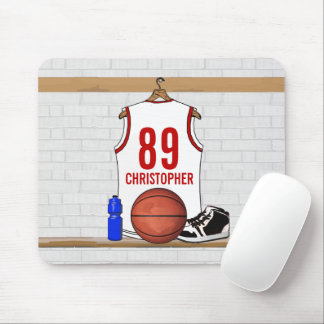 Alfombrilla De Ratón Jersey de baloncesto rojo y blanco personalizado