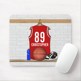 Alfombrilla De Ratón Jersey de baloncesto rojo y blanco personalizado