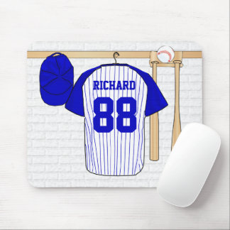 Alfombrilla De Ratón Jersey de béisbol blanco y azul personalizado