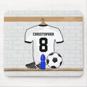 Alfombrilla De Ratón Jersey de fútbol negro blanco personalizado del