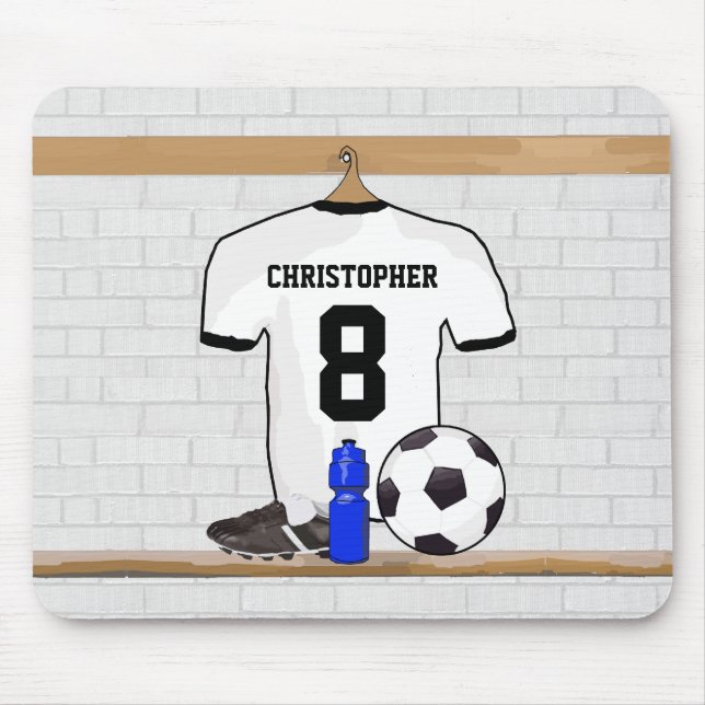 Alfombrilla De Ratón Jersey de fútbol negro blanco personalizado del (Frente)