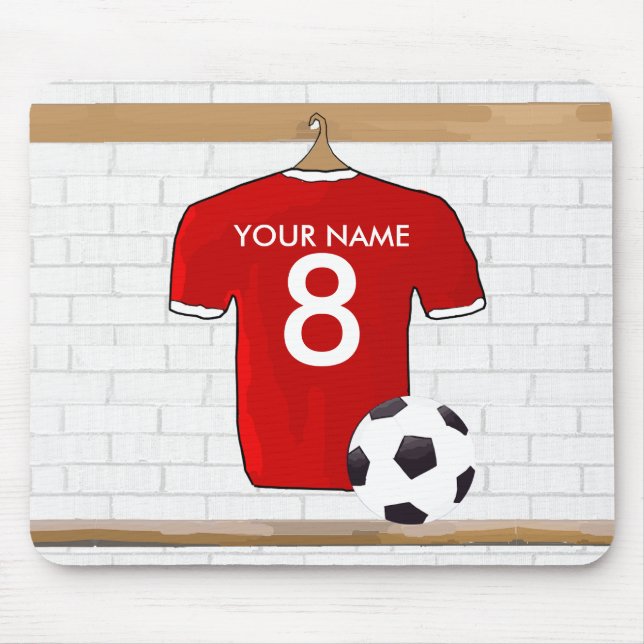 Alfombrilla De Ratón Jersey de fútbol rojo y blanco personalizado (Frente)