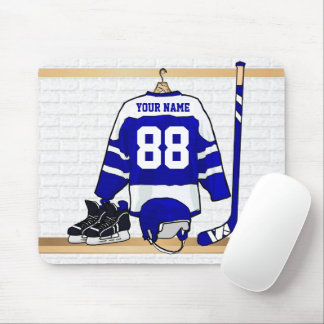 Alfombrilla De Ratón Jersey de hockey sobre hielo azul y blanco persona