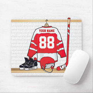 Alfombrilla De Ratón Jersey de hockey sobre hielo rojo y blanco persona