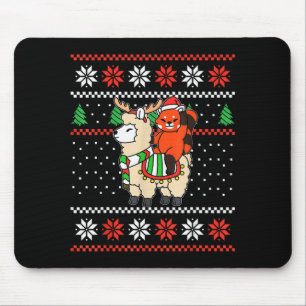 Alfombrilla De Ratón Jersey Feo de Navidad de Panda Rojo Reno Llama Ri
